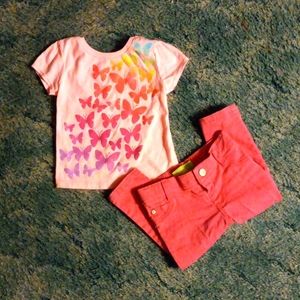 3/$10 Cute pink butterfly top and jeans outfit 18-24 month